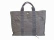 Photo1: HERMES Gray Canvas Her Line Hand Bag Tote Bag MM Purse #7175