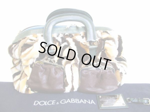 Photo1: DOLCE&GABBANA Fur and Dark Green Leather Hand Bag Purse #7286