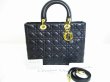 Photo1: Christian Dior Black Leather Hand Bag Lady Dior Cannage Large w/Strap #7298