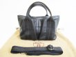 Photo1: HERMES Black Leather Hand Bag Caravan Horizontal PM w/Strap #7369