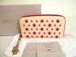 Photo1: Jimmy Choo Red Rubber Stars Light Pink Canvas Zip Around Wallet Purse #7402