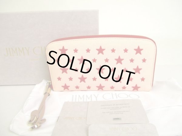 Photo1: Jimmy Choo Red Rubber Stars Light Pink Canvas Zip Around Wallet Purse #7402