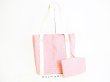 Photo1: BVLGARI Pink Canvas White Leather Logo Mania Tote Bag w/Pouch #7432