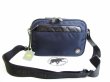 Photo1: HUNTING WORLD Navy Blue Nylon Black Leather Crossbody Bag Purse #7435