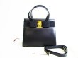 Photo1: Salvatore Ferragamo Vara Black Leather Hand Bag 2Way Bag w/Strap #7453