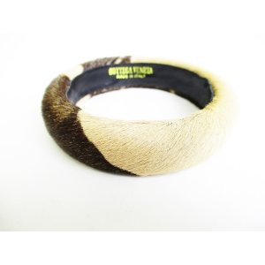 Photo: BOTTEGA BENETA Brown & Beige Fur Black Leather Bracelet Bangle #7613