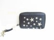 Photo1: Jimmy Choo Metal Stars Black Leather Round Zip Coin Purse #7620