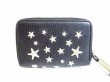 Photo2: Jimmy Choo Metal Stars Black Leather Round Zip Coin Purse #7620