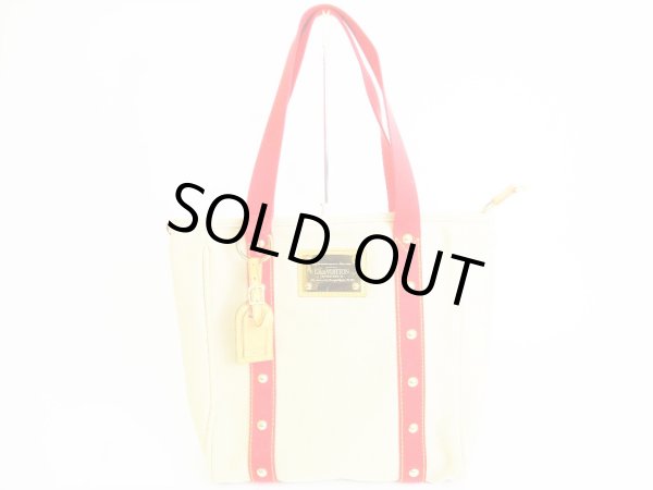 Photo1: LOUIS VUITTON Cup Beige Red Canvas Tote Bag Purse Antigua Cabas MM #7694