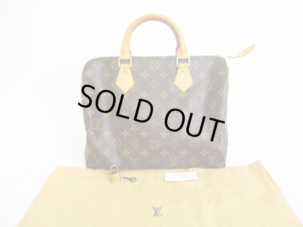 Photo1: LOUIS VUITTON Monogram Brown Leather Hand Bag Purse Speedy 30 #7716