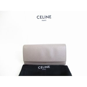 Photo: CELINE Gray Leather Large Flap Wallet Bifold Long Wallet #7734