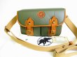 Photo1: HUNTING WORLD Khaki Nylon Brown Leather Messenger Bag Crossbody Bag #7739