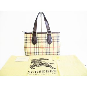 Photo: BURBERRY Hymarket Check Brown PVC Hand Bag Tote Bag Purse #7785