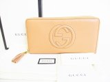 Photo: GUCCI Soho Beige Leather Round Zip Long Wallet Purse #7795