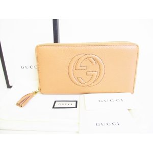 Photo: GUCCI Soho Beige Leather Round Zip Long Wallet Purse #7795