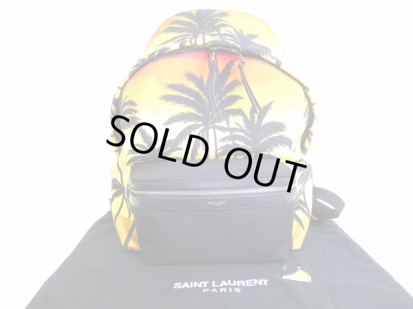 Photo1: Saint Laurent Paris YSL Palm Trees Canvas Black Leather Backpack Day pack #7809