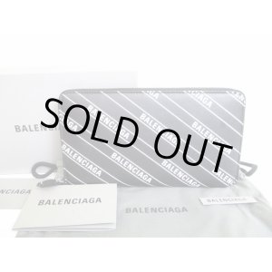 Photo: BALENCIAGA Everyday Black White Leather Round Zip Wallet #7835