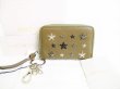 Photo1: Jimmy Choo Metal Stars Khaki Leather Round Zip Key Case Card Case #7847