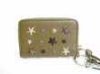 Photo2: Jimmy Choo Metal Stars Khaki Leather Round Zip Key Case Card Case #7847