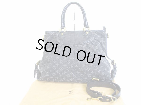 Photo1: LOUIS VUITTON Monogram Black Denim Hand Bag w/Strap Neo Cabby GM #7881