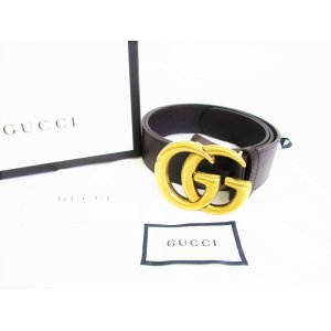 Photo: GUCCI GG Marmont Gold Buckle Brown Leather Belt Waist Size 81-91 #7894