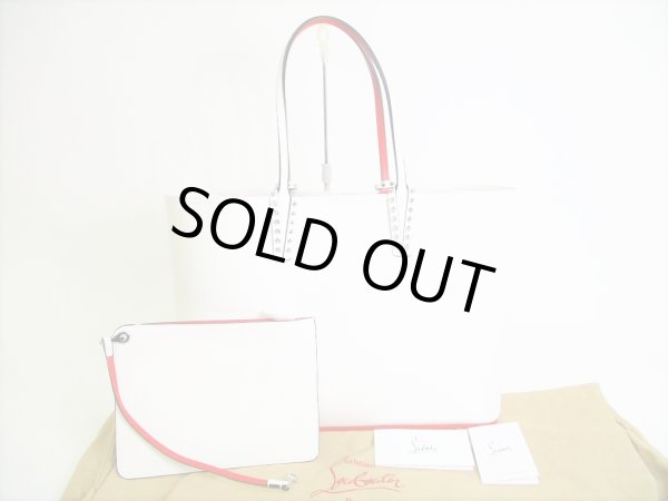 Photo1: Christian Louboutin White Leather Cabata Tote Bag Shopping Bag Purse #7983