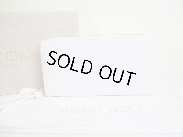 Photo1: Jimmy Choo Logo Motif Pippa White Leather Round Zip Wallet #8050