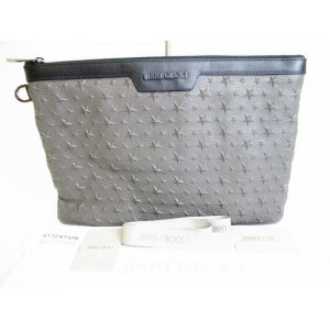 Photo: Jimmy Choo Embossed Stars Gray and Black Leather Clutch Bag #8059