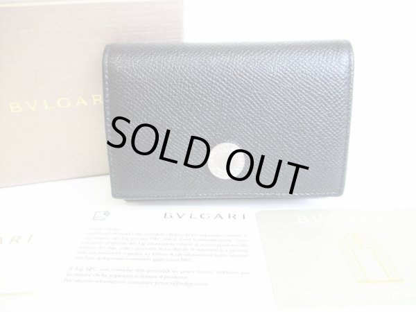 Photo1: BVLGARI Black Grain Calf Leather Business Card Case Card Holder #8080