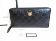 Photo1: GUCCI Cat Guccissima Black Leather Round Zip Long Wallet #8118