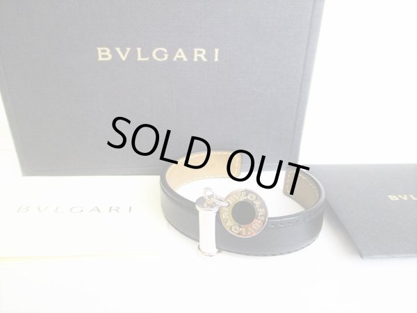 Photo1: BVLGARI BVLGARIBVLGARI Black Leather Bracelet Bangle #8129