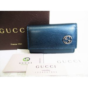 Photo: GUCCI Interlocking G Metallic Blue Leather 6 Pics Key Cases #8137