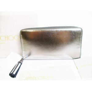 Photo: Jimmy Choo Silver Metallic Calf Leather Round Zip Wallet #8148