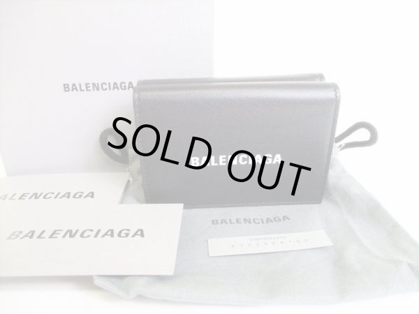 Photo1: BALENCIAGA Everyday Black Leather Trifold Mini Wallet Purse #8150