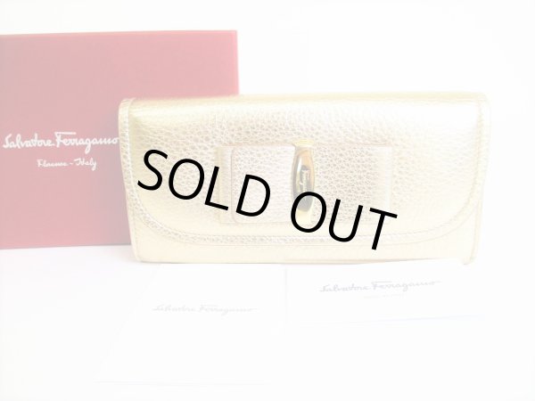 Photo1: Salvatore Ferragamo Vala Gold Leather Bifold Long Wallet #8163