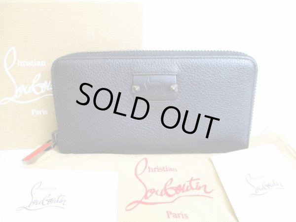 Photo1: Christian Louboutin Black Leather Round Zip Wallet #8197