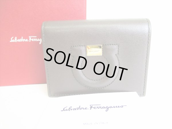 Photo1: Salvatore Ferragamo Gancini Gray Pink Leather Bifold Wallet #8204