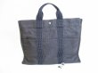 Photo1: HERMES Gray Canvas Her Line Hand Bag Tot Bag MM Purse #8206