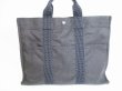 Photo2: HERMES Gray Canvas Her Line Hand Bag Tot Bag MM Purse #8206