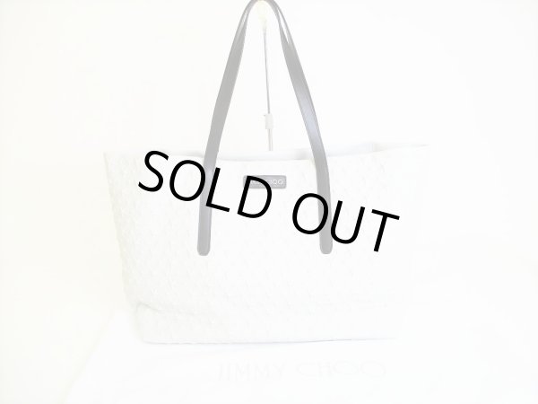 Photo1: Jimmy Choo Embossed Stars White Leather Tote Bag Purse PIMLICO #8244