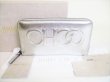 Photo1: Jimmy Choo Embossed Logo Silver Leather Round Zip Wallet BETTINA #8307
