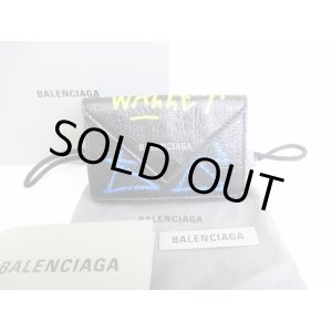 Photo: BALENCIAGA Graffiti Black Leather Multicolor Trifold Mini Wallet #8348