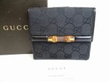 Photo: GUCCI GG Black Canvas Bamboo Bifold Wallet Compact Wallet #8353