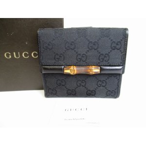 Photo: GUCCI GG Black Canvas Bamboo Bifold Wallet Compact Wallet #8353