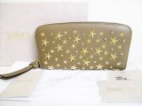 Photo: Jimmy Choo Gold Metal Stars Light Mocha Leather Round Zip Wallet #8365