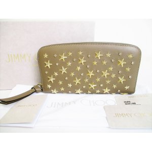 Photo: Jimmy Choo Gold Metal Stars Light Mocha Leather Round Zip Wallet #8365