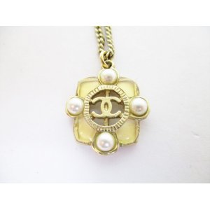 Photo: CHANEL CC Logo Plastic Pearl Champagne Gold Chain Necklace #8388