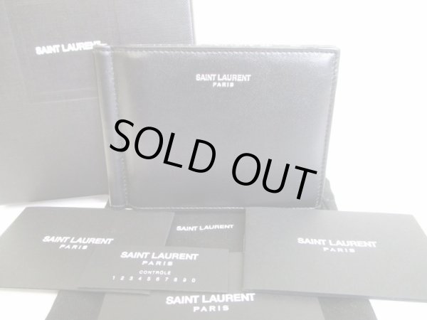 Photo1: Saint Laurent Paris Black Leather and Cotton Bifold Bill Wallet #8407