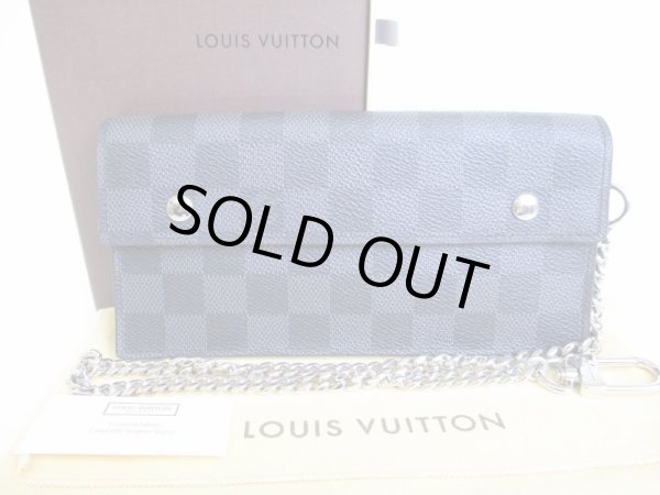 Photo1: LOUIS VUITTON Damier Graphite Leather Chain Wallet Portefeuille Accordion #8411