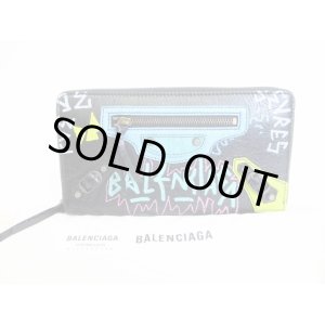 Photo: BALENCIAGA Graffiti Black Leather Round Zip Wallet #8448